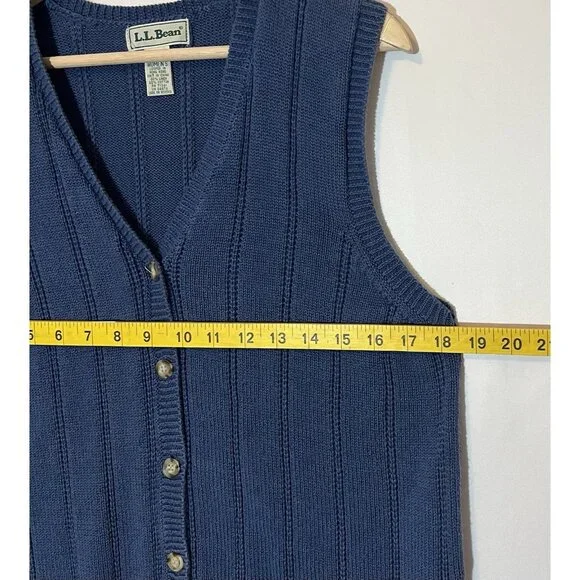 Vintage L.L.Bean Linen Cotton Blend Knit Sweater Vest Women’s Medium Blue Button - Picture 4 of 7